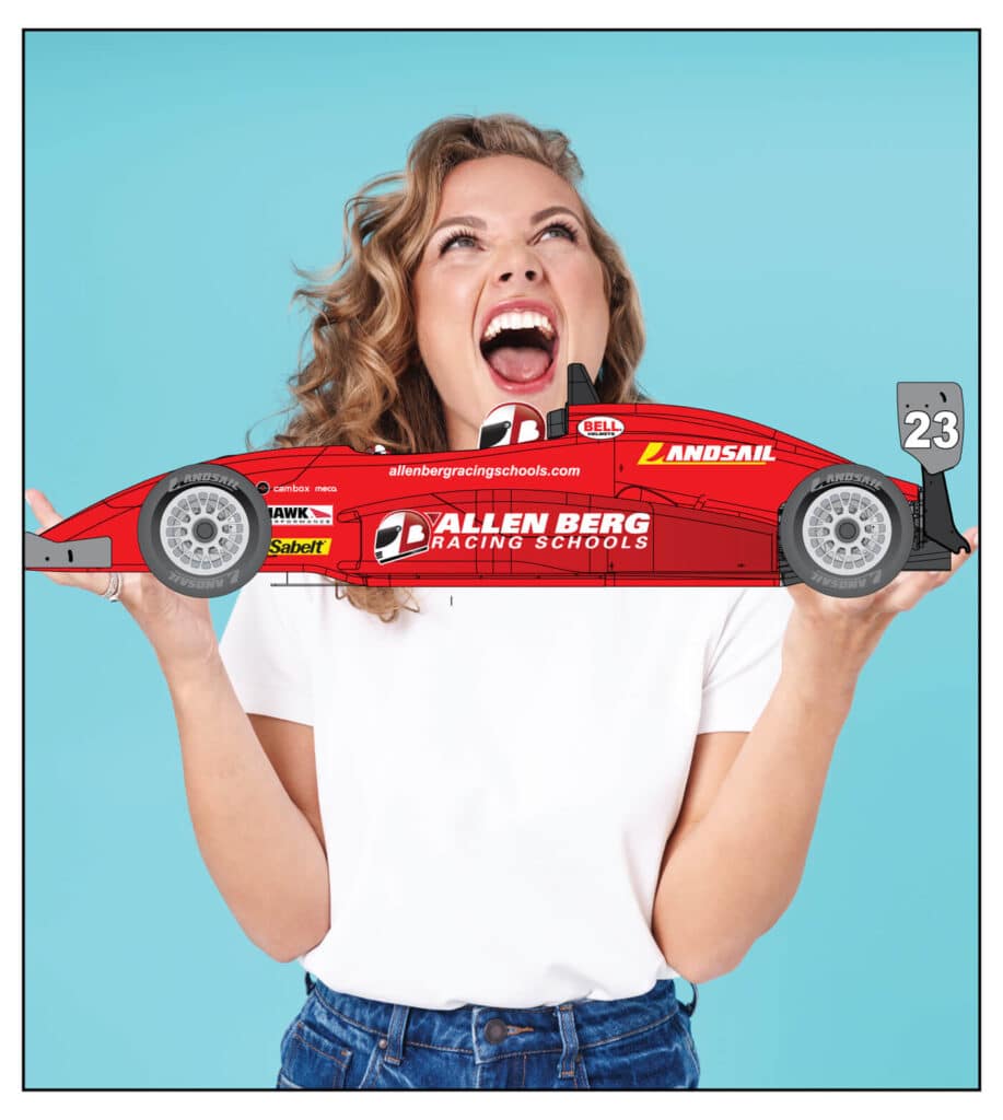 Top 10 Reasons To Send Mom To Allen Berg Racing Schools 4 A happy mom crying with happiness & holding an allen berg racing car